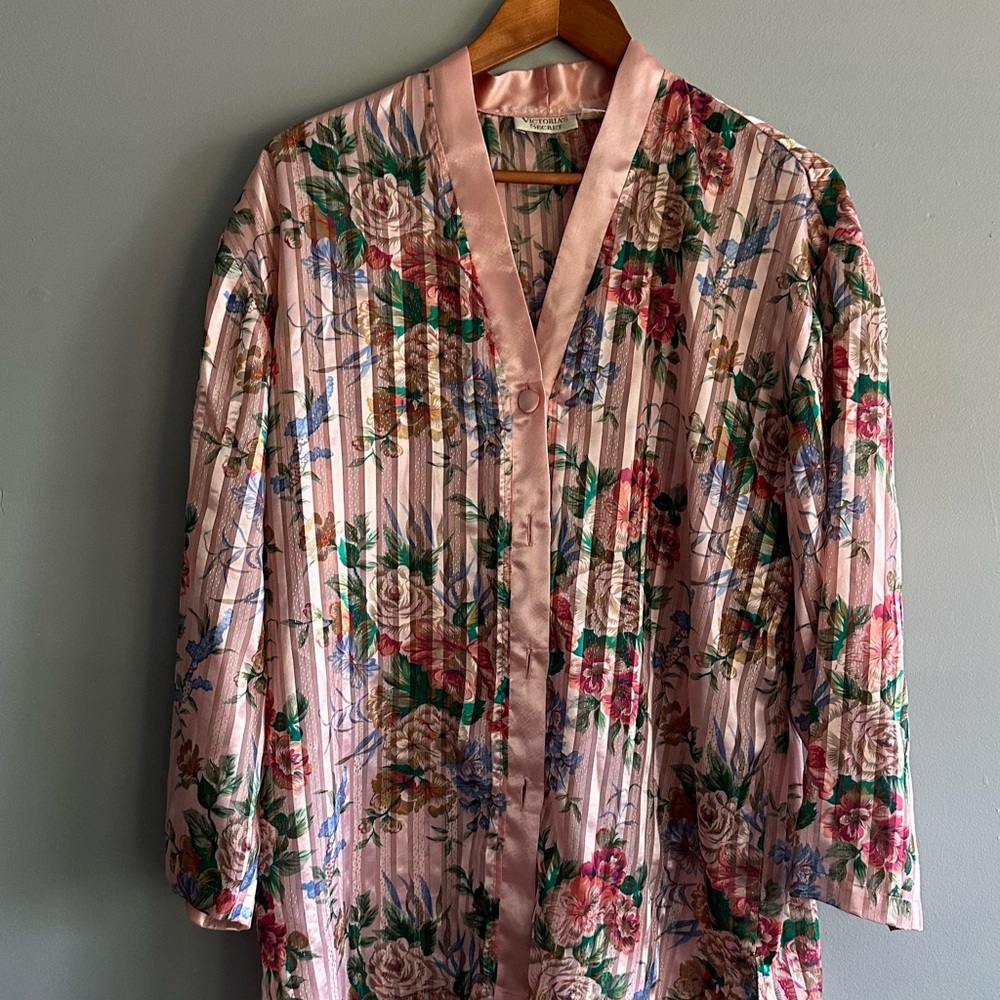 Vintage Victoria's Secret Pink Satin Floral Robe Jacket
